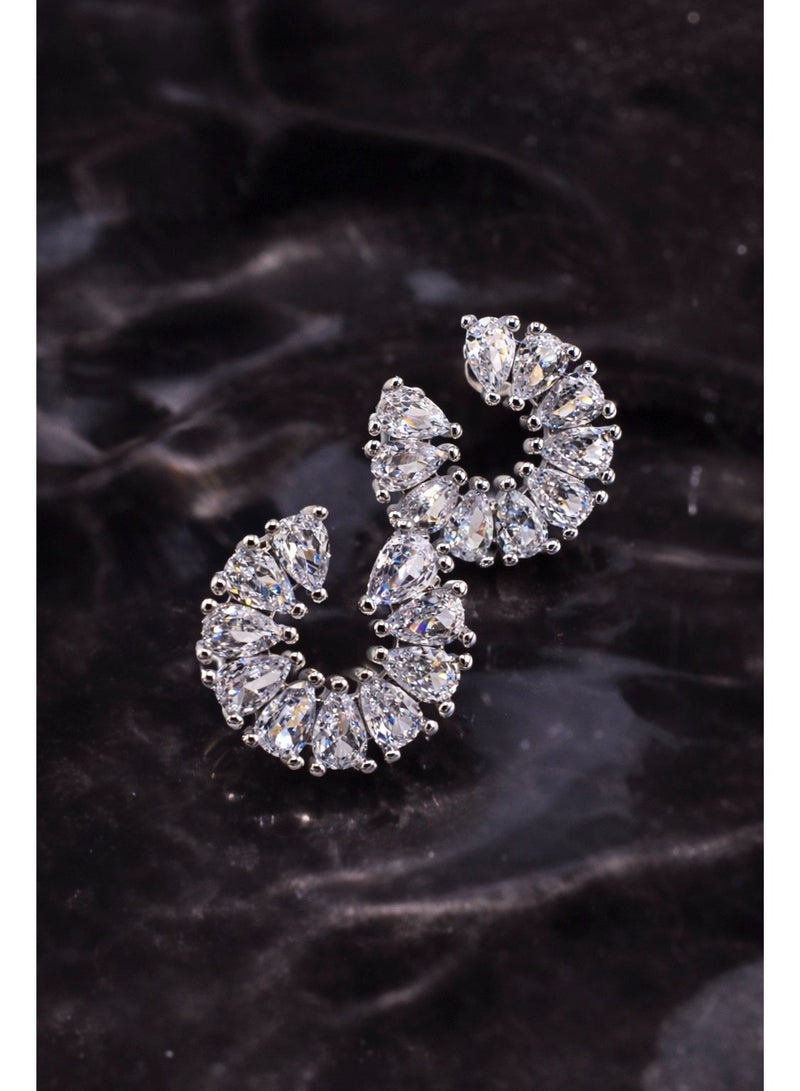 1une S925 Earrings ''LUCK''  Zirconia Stones Horseshoe Symbol - Image 1